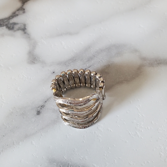 Silver Tone & Rhinestone Jewels Stretch Band Ring Stack Look 💥3 for $24💥 - Picture 3 of 14